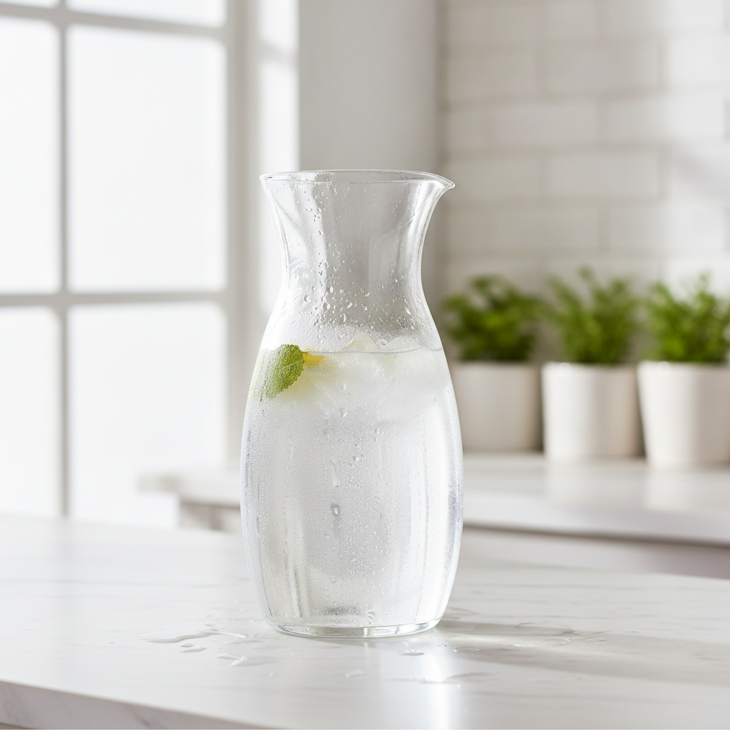 Eleganter Wasserkrug mit klarem, frischem Trinkwasser